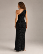 Aurélie Robe Maxi de Soirée à Paillettes Asymétrique avec Fente Élégante pour Femme