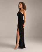Aurélie Robe Maxi de Soirée à Paillettes Asymétrique avec Fente Élégante pour Femme