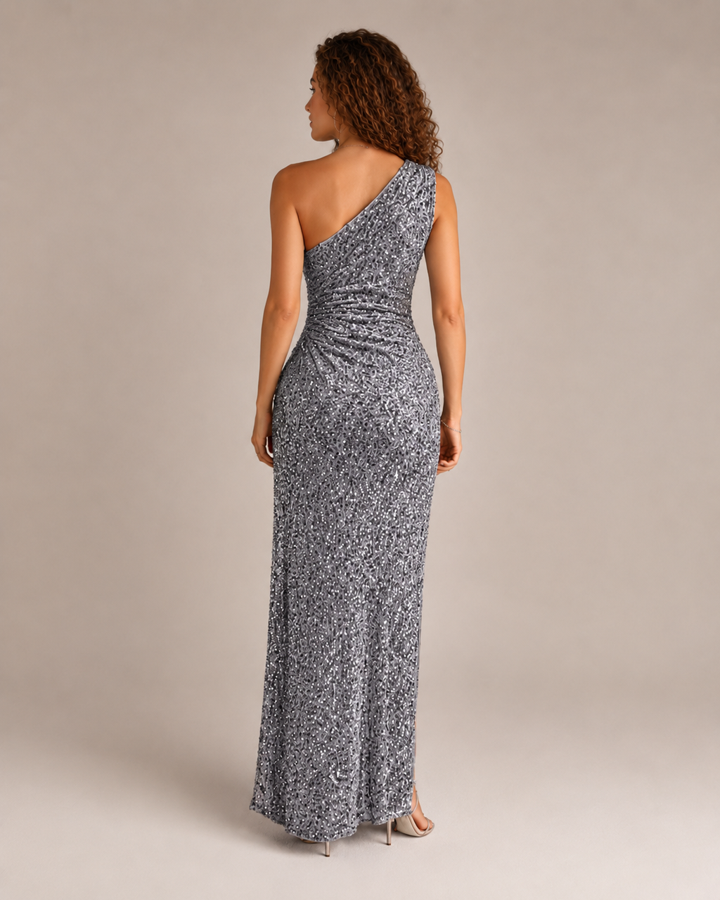 Aurélie Robe Maxi de Soirée à Paillettes Asymétrique avec Fente Élégante pour Femme