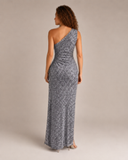 Aurélie Robe Maxi de Soirée à Paillettes Asymétrique avec Fente Élégante pour Femme