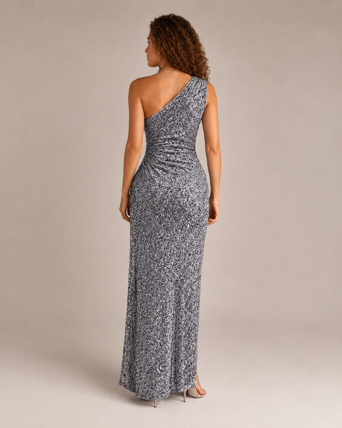 Aurélie Robe Maxi de Soirée à Paillettes Asymétrique avec Fente Élégante pour Femme