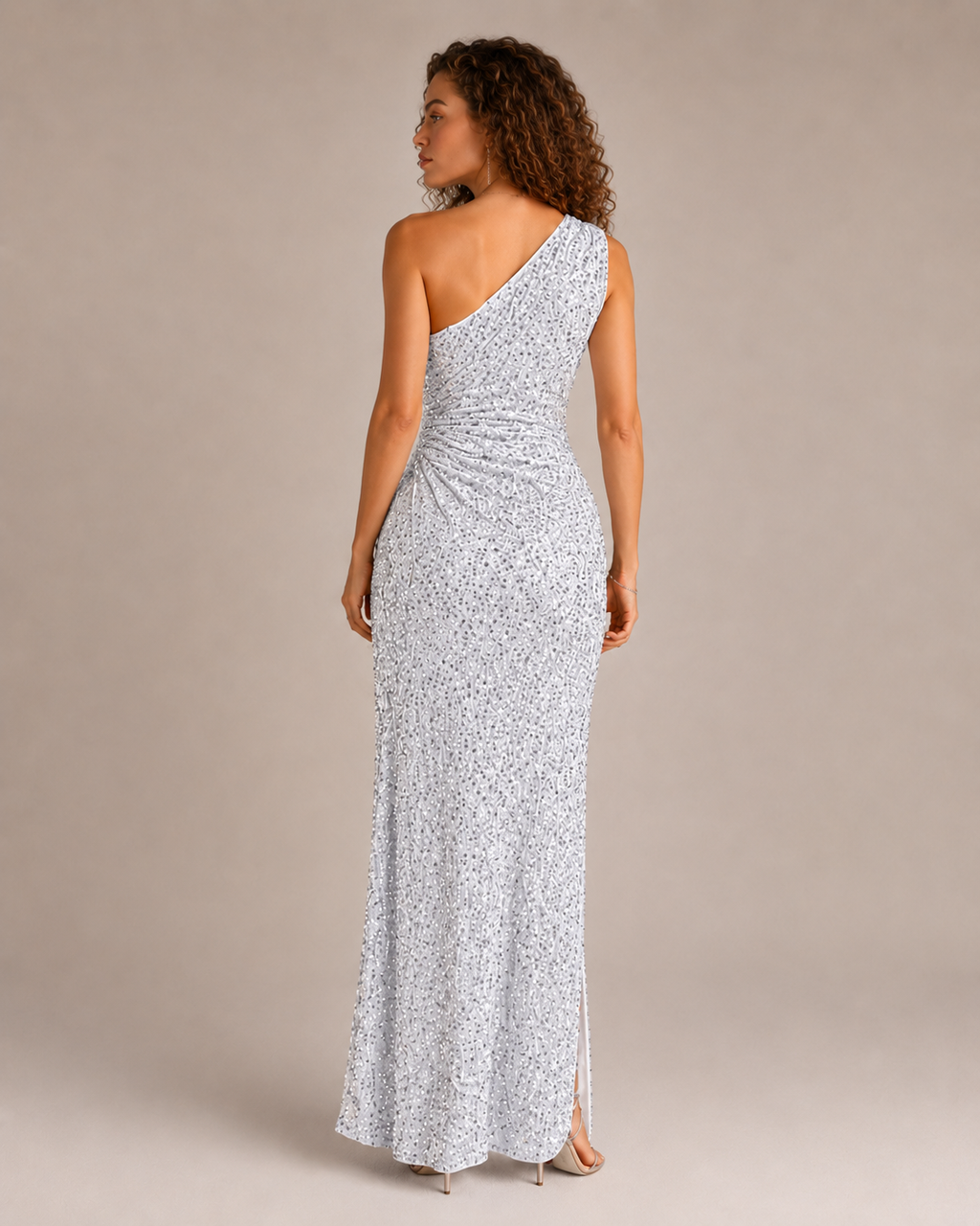 Aurélie Robe Maxi de Soirée à Paillettes Asymétrique avec Fente Élégante pour Femme