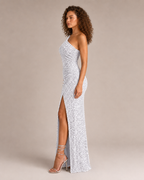Aurélie Robe Maxi de Soirée à Paillettes Asymétrique avec Fente Élégante pour Femme