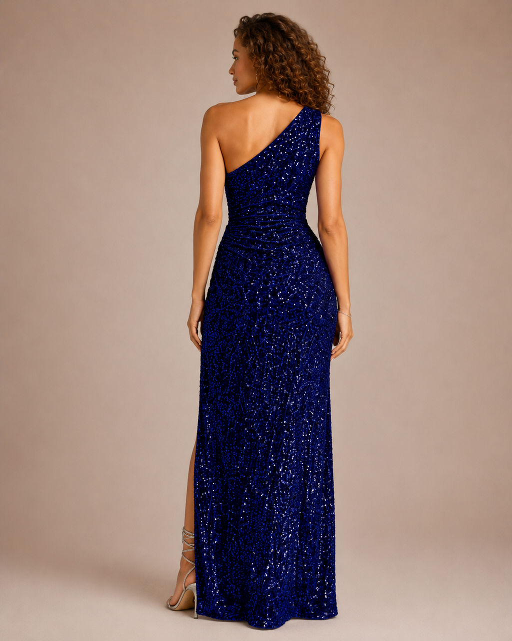Aurélie Robe Maxi de Soirée à Paillettes Asymétrique avec Fente Élégante pour Femme