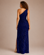 Aurélie Robe Maxi de Soirée à Paillettes Asymétrique avec Fente Élégante pour Femme