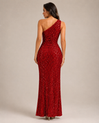 Aurélie Robe Maxi de Soirée à Paillettes Asymétrique avec Fente Élégante pour Femme