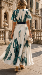 Alessia Abito Lungo Donna – Abito Elegante con Stampa Artistica e Scollo Incrociato