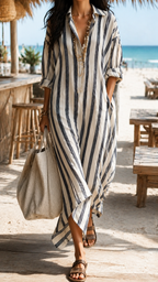 Camille Robe Chemise Maxi – Robe Longue Fluide au Style Méditerranéen