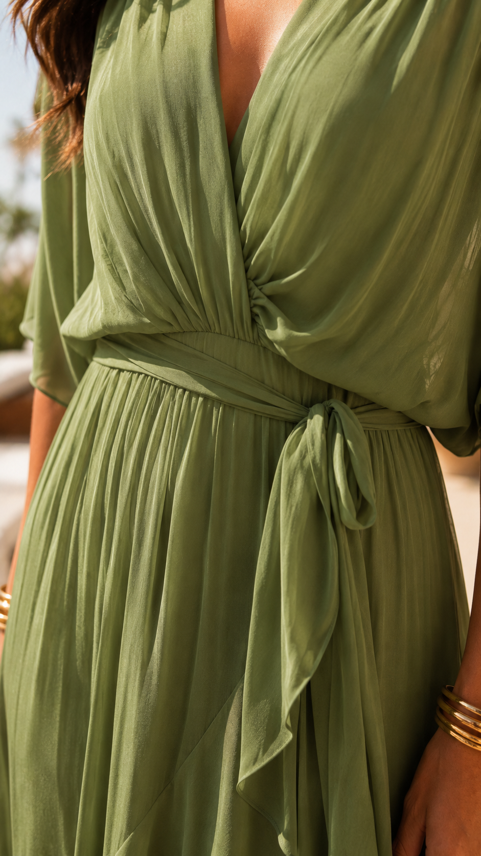 Eleni Robe Fluide Femme – Robe Élégante à Col Croisé avec Manches Vaporeuses