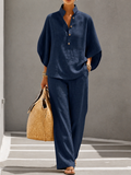 Solène Ensemble Palazzo Deux Pièces – Ensemble Élégant avec Chemise Fluide et Pantalon Taille Haute