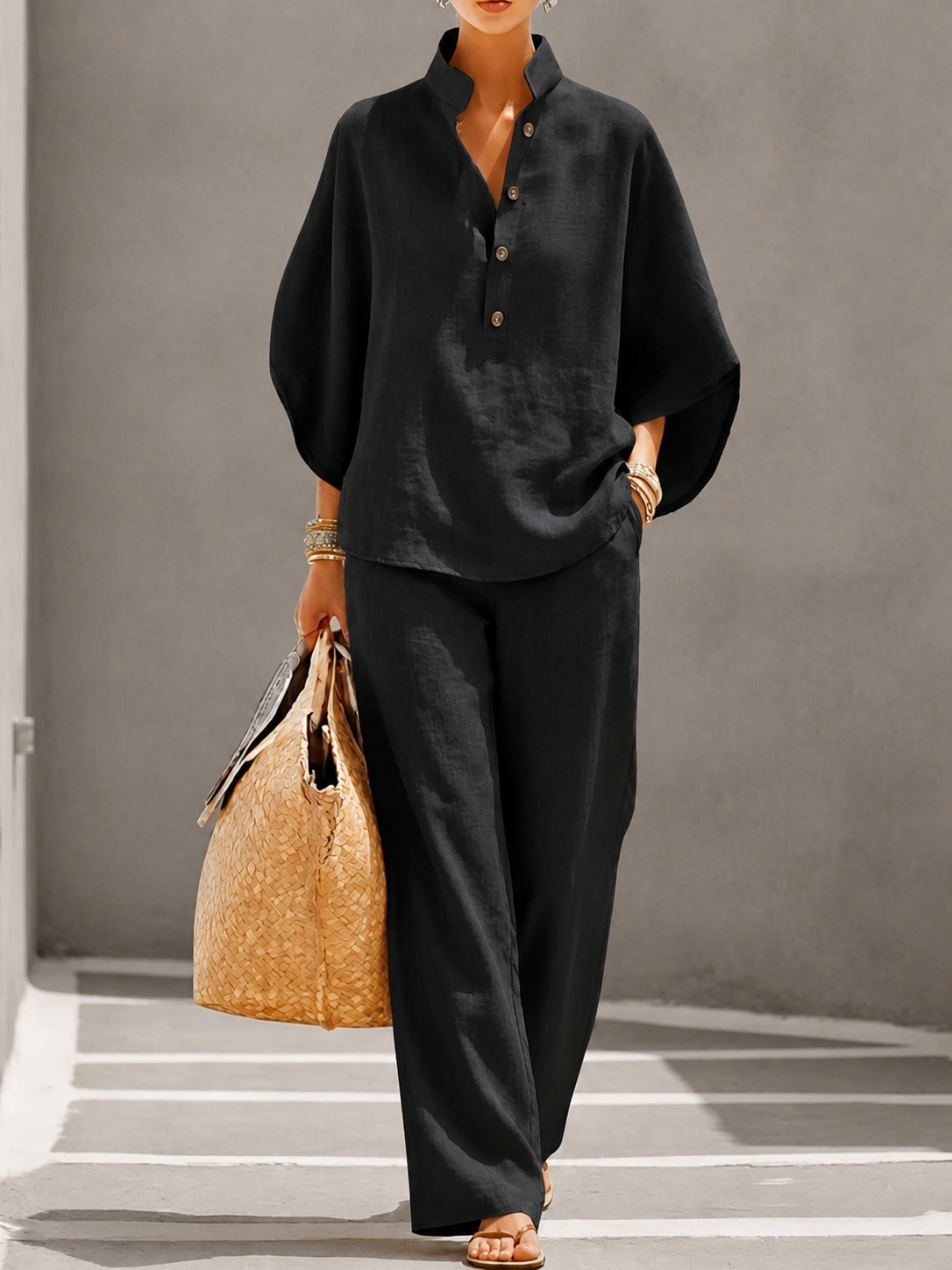 Océane Ensemble Palazzo Élégant – Ensemble Deux Pièces Fluide avec Chemise et Pantalon Large