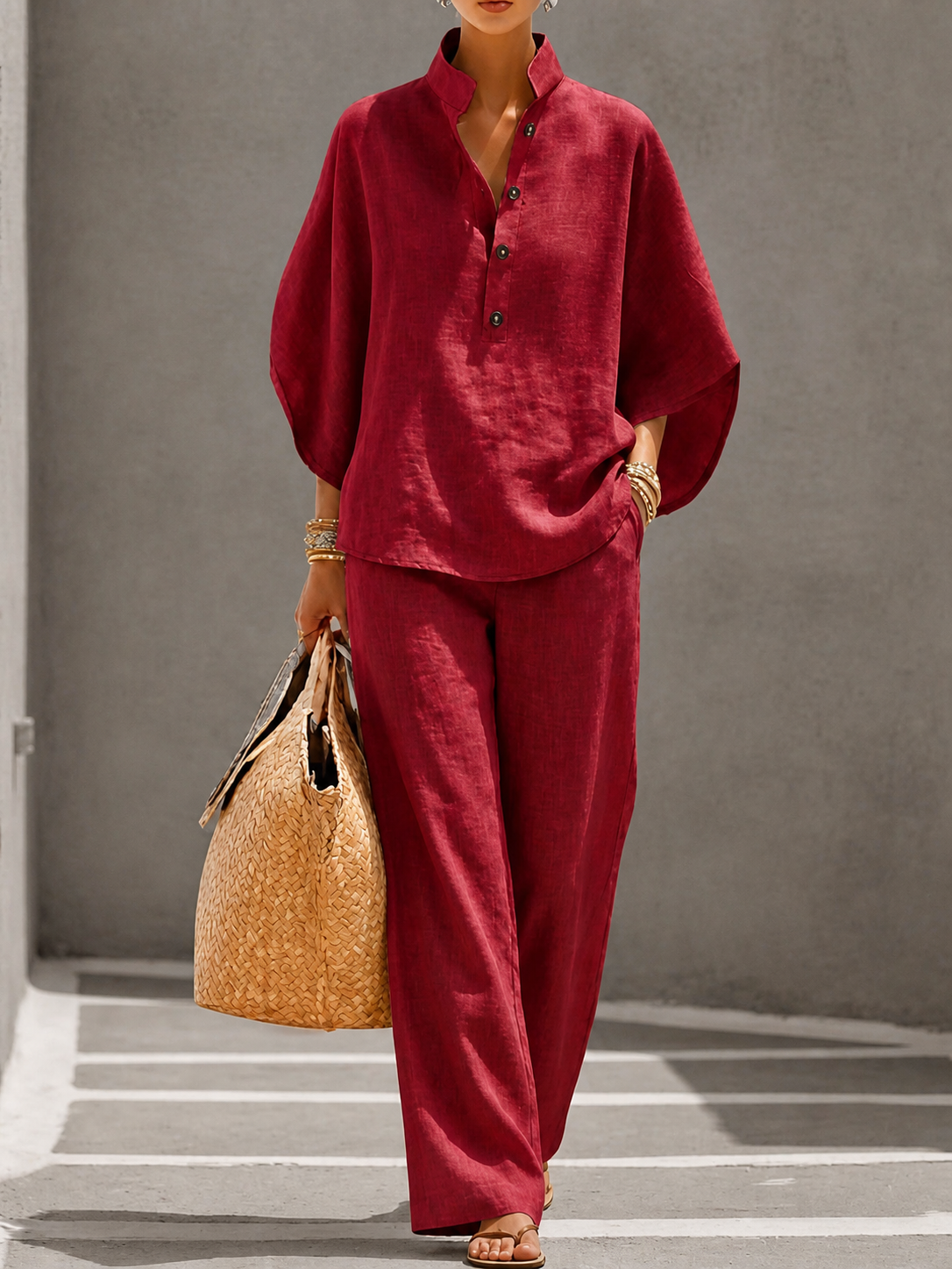 Océane Ensemble Palazzo Élégant – Ensemble Deux Pièces Fluide avec Chemise et Pantalon Large