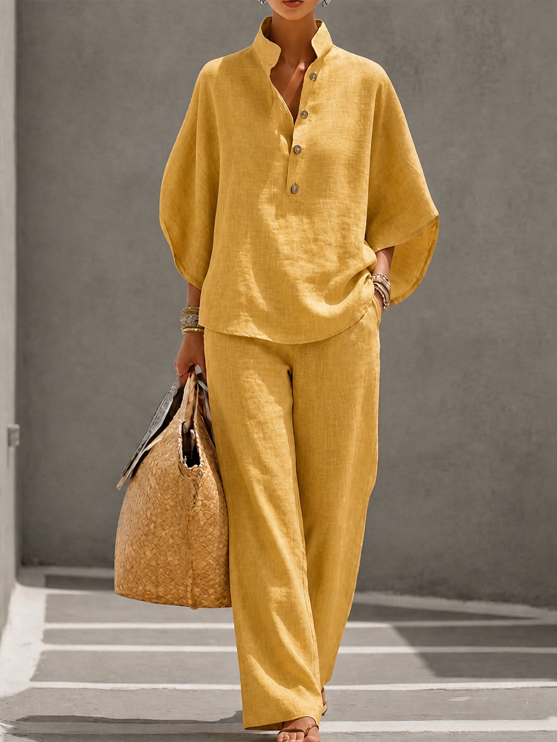 Océane Ensemble Palazzo Élégant – Ensemble Deux Pièces Fluide avec Chemise et Pantalon Large