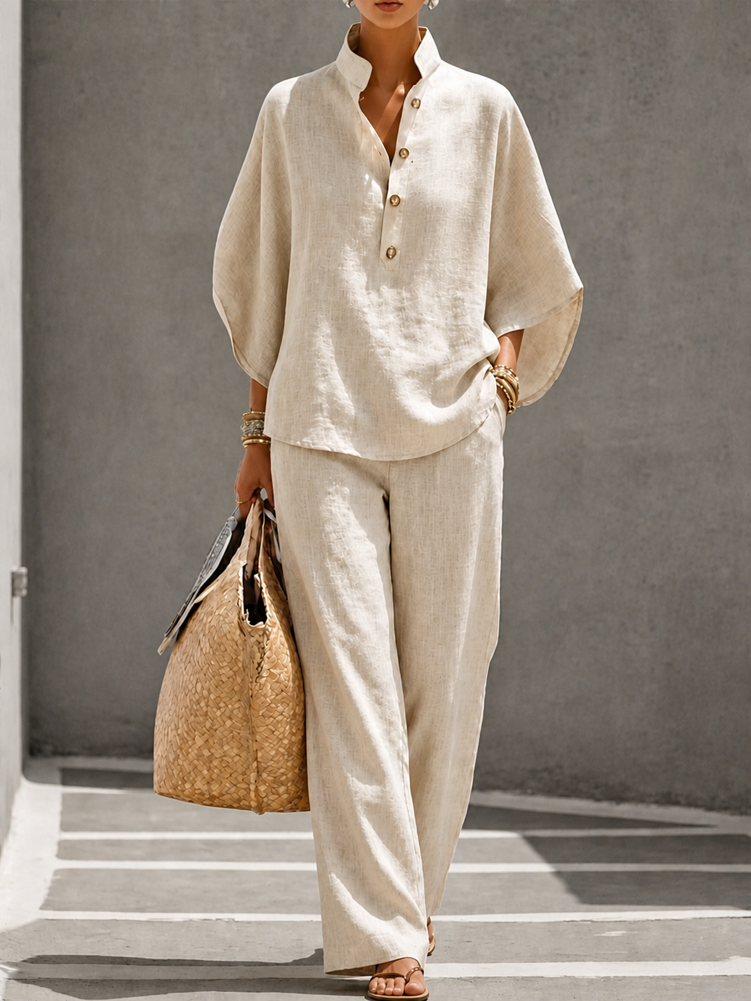 Solène Ensemble Palazzo Deux Pièces – Ensemble Élégant avec Chemise Fluide et Pantalon Taille Haute