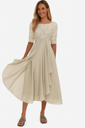 Seraphina Women's Dress – Midi Lace Dress with Flowing Skirt and Elegant A-Line Fit