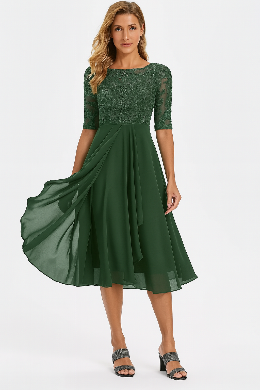 Seraphina Robe Femme – Robe Midi en Dentelle avec Jupe Fluide et Coupe A-Line Élégante
