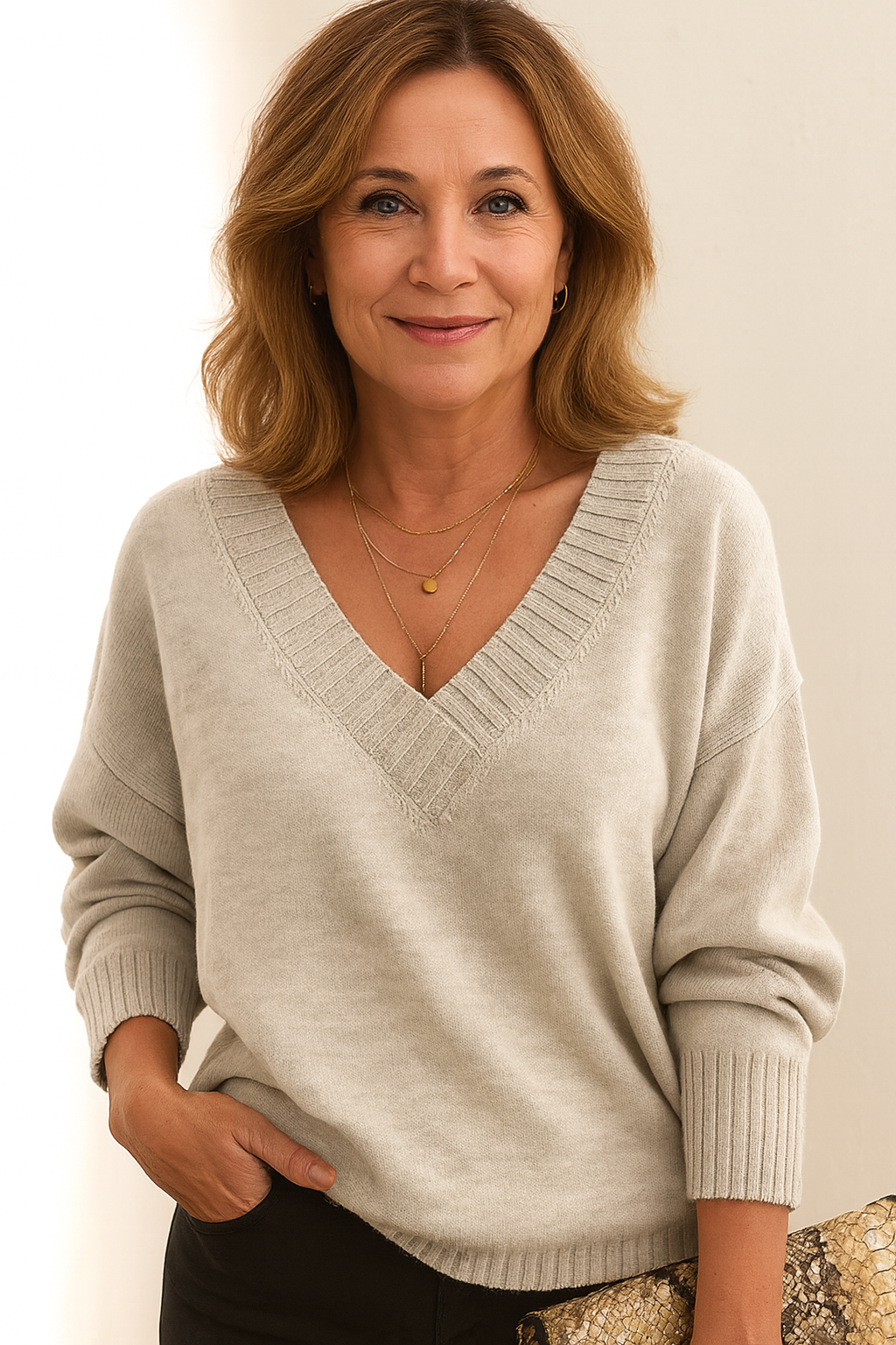 Beatrix Pull Cachemire Femme – Col V Élégant, Maille Douce & Chaleur Raffinée