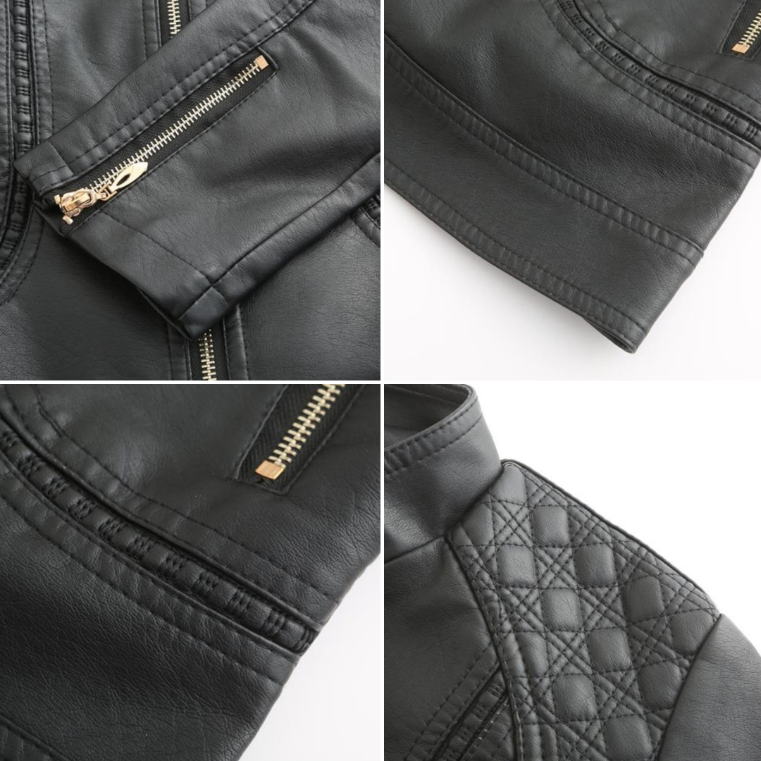 Freyja Veste Femme en Similicuir – Col Montant Élégant avec Fermetures Éclair Modernes