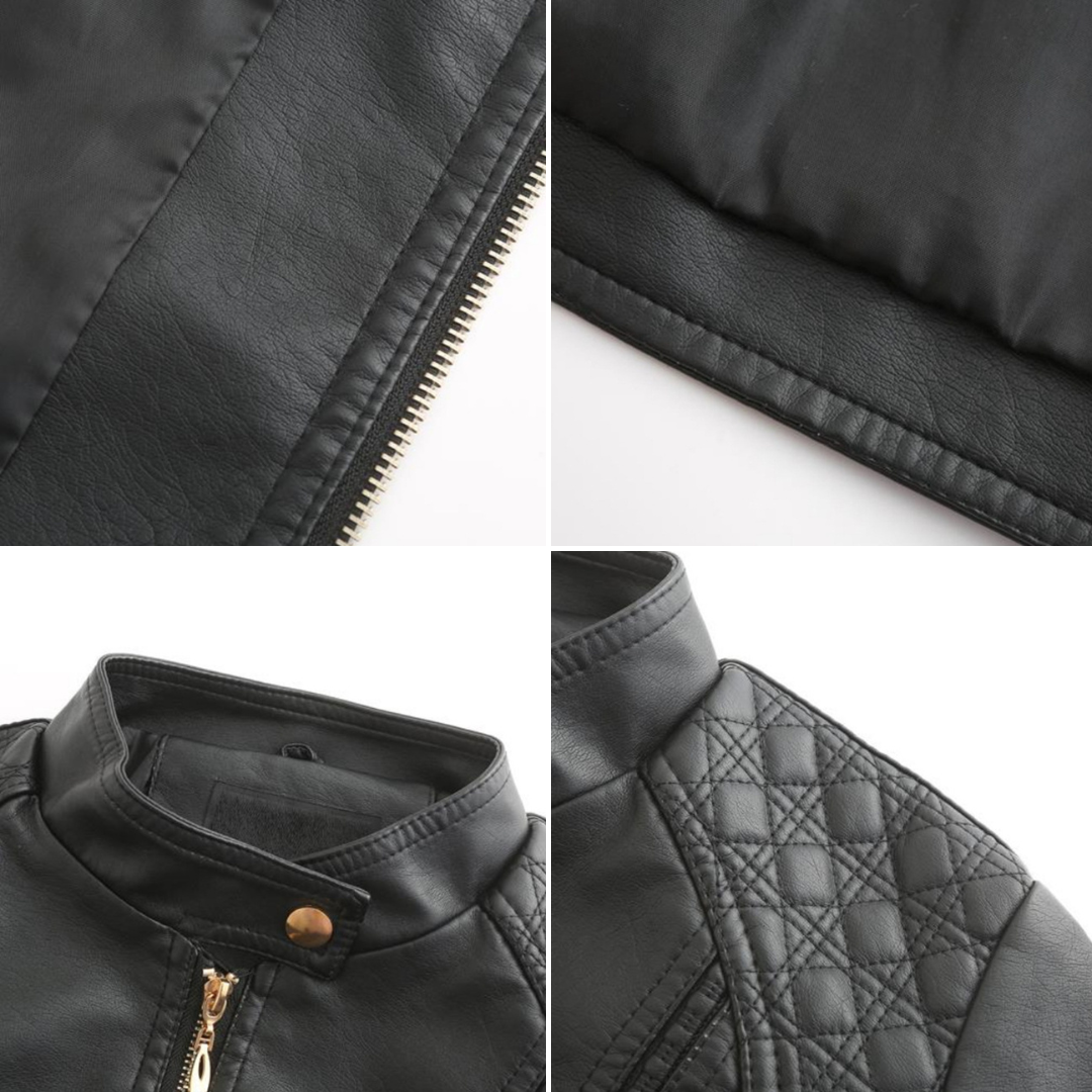 Freyja Veste Femme en Similicuir – Col Montant Élégant avec Fermetures Éclair Modernes