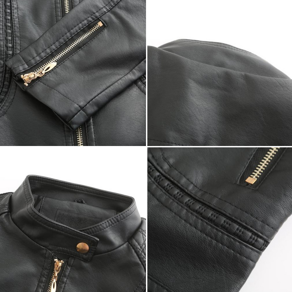 Freyja Veste Femme en Similicuir – Col Montant Élégant avec Fermetures Éclair Modernes
