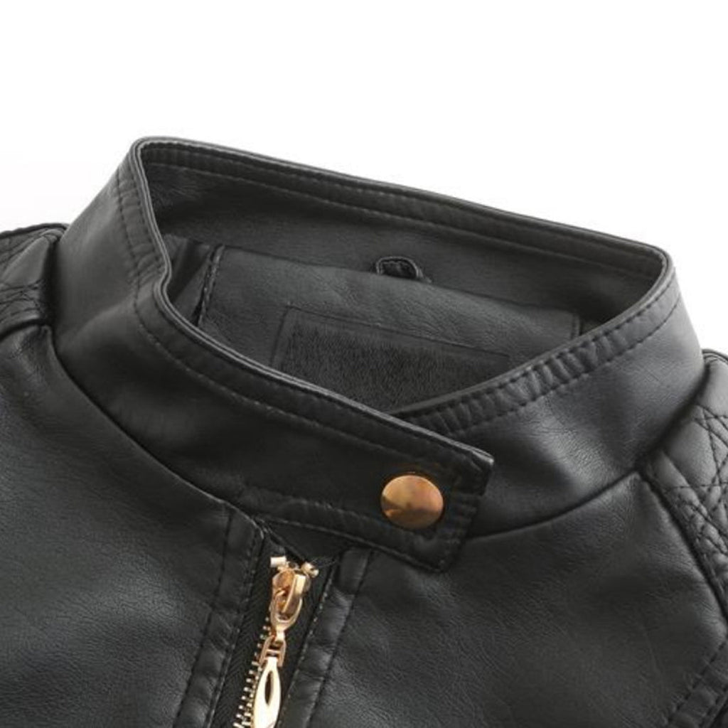 Freyja Veste Femme en Similicuir – Col Montant Élégant avec Fermetures Éclair Modernes