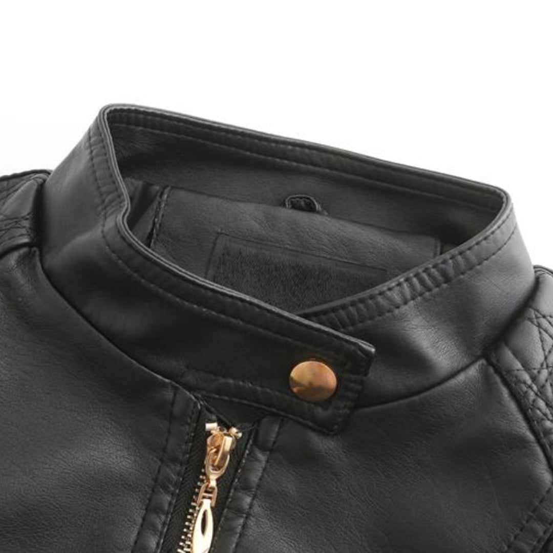 Freyja Veste Femme en Similicuir – Col Montant Élégant avec Fermetures Éclair Modernes