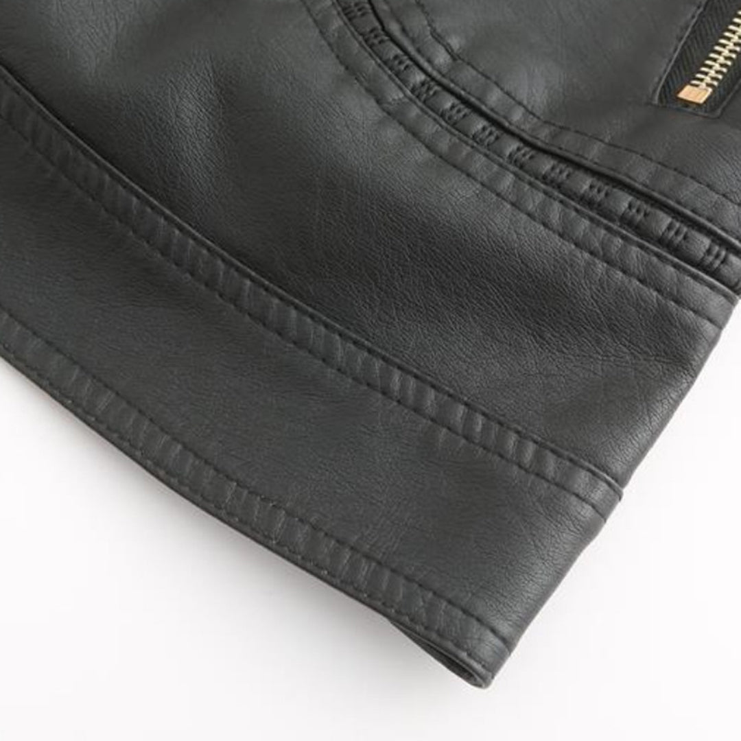 Freyja Veste Femme en Similicuir – Col Montant Élégant avec Fermetures Éclair Modernes