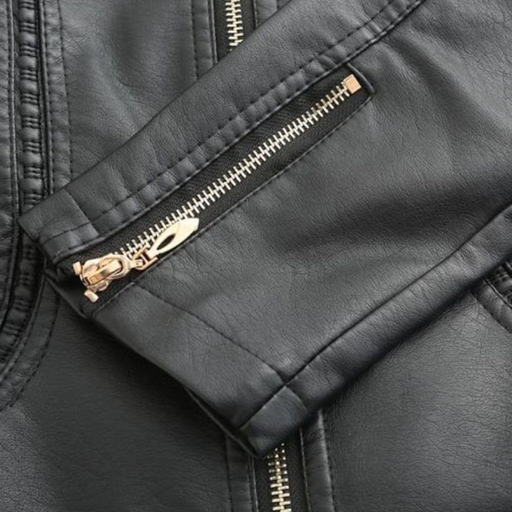 Freyja Veste Femme en Similicuir – Col Montant Élégant avec Fermetures Éclair Modernes