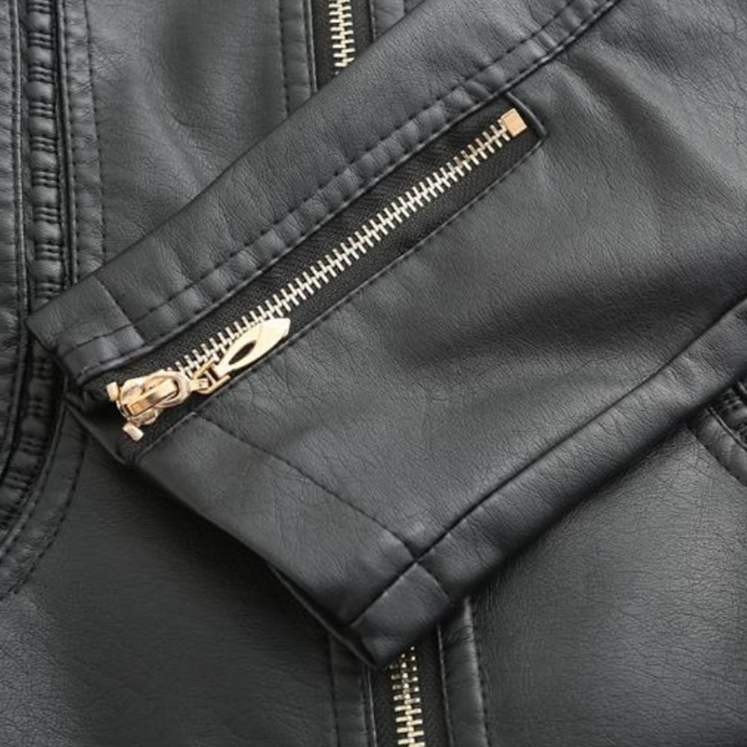 Freyja Veste Femme en Similicuir – Col Montant Élégant avec Fermetures Éclair Modernes