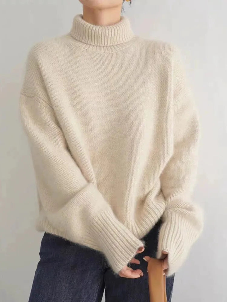 Katja Pull Femme – Pull Col Roulé en Maille Douce avec Coupe Ample Élégante