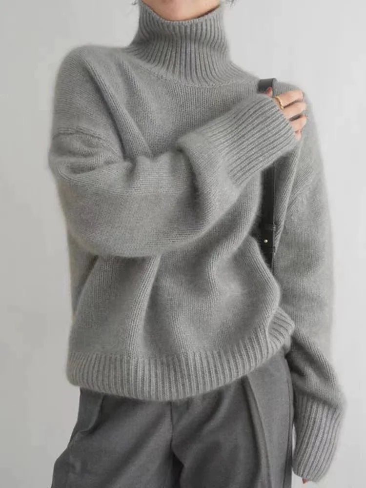 Katja Pull Femme – Pull Col Roulé en Maille Douce avec Coupe Ample Élégante