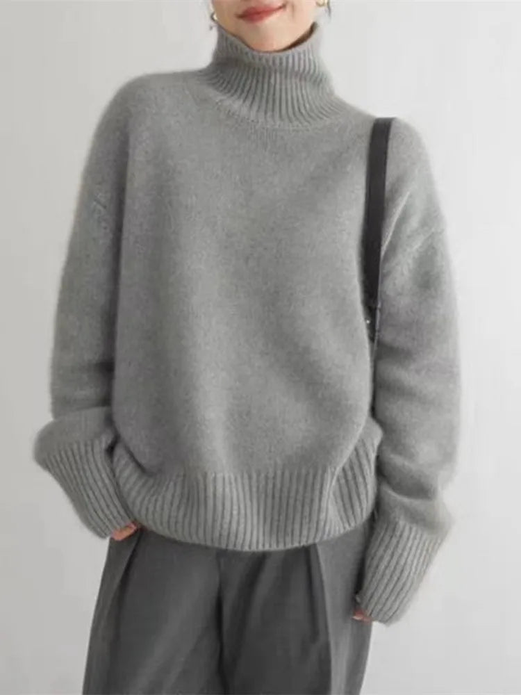Katja Pull Femme – Pull Col Roulé en Maille Douce avec Coupe Ample Élégante