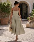 Juliette – Abito midi da donna beige con corpetto strutturato e sottili spalline eleganti