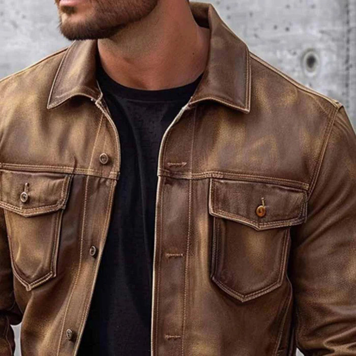 Lucien Veste Homme Vintage – Effet Cuir, Poches Poitrine & Style Intemporel
