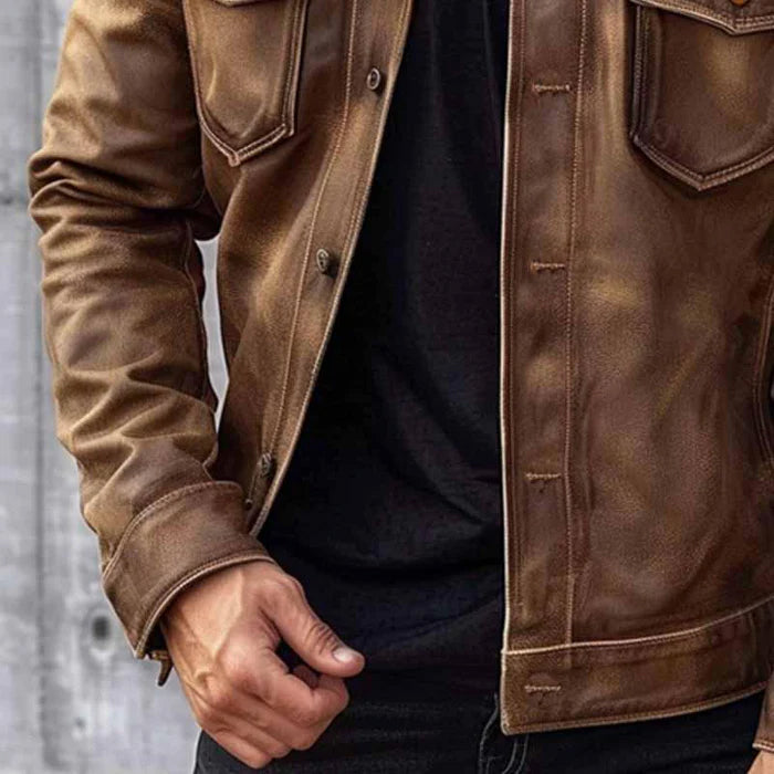 Lucien Veste Homme Vintage – Effet Cuir, Poches Poitrine & Style Intemporel