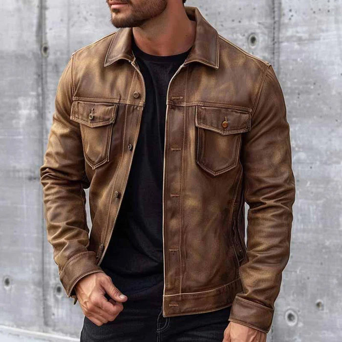 Lucien Veste Homme Vintage – Effet Cuir, Poches Poitrine & Style Intemporel