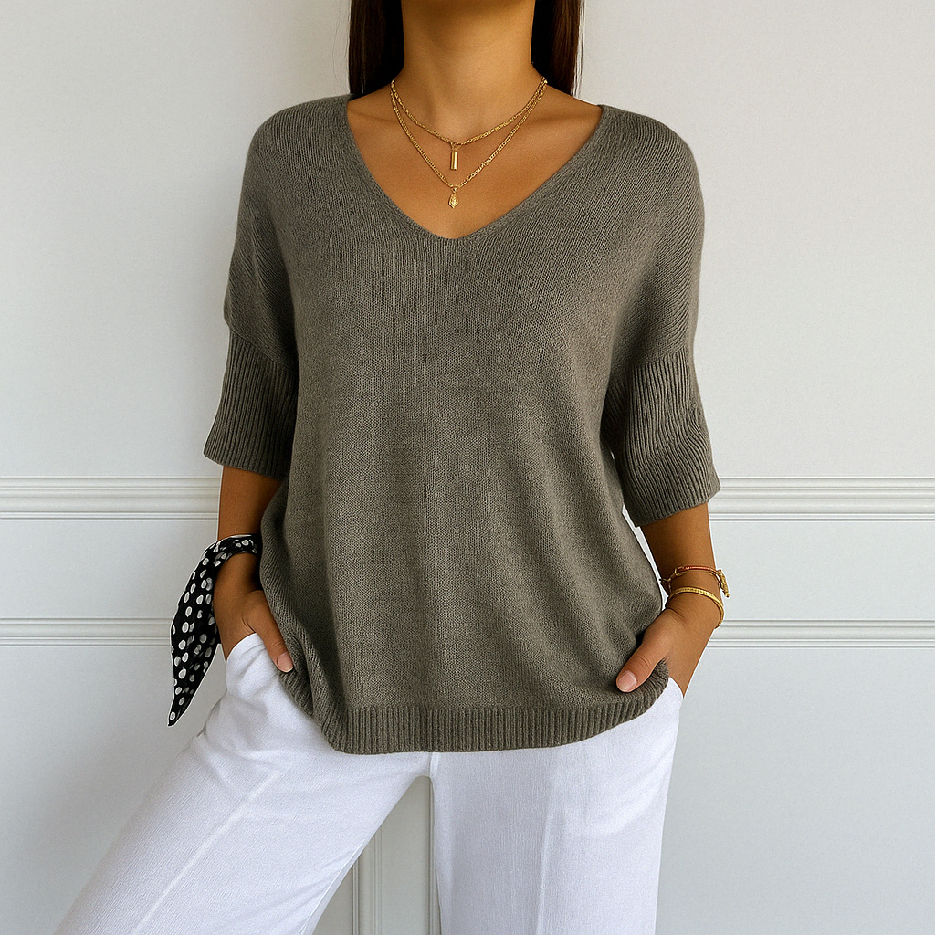 Ingrid Pull Col V Femme – Maille Fine Douce avec Coupe Fluide et Élégante