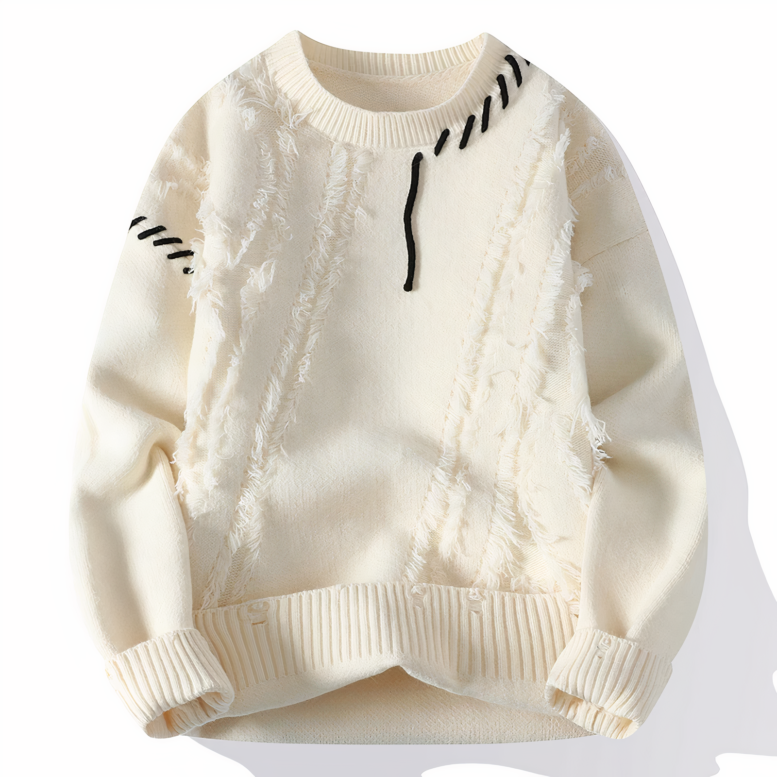 Adrien Pull Homme – Maille Patchwork Douce, Col Rond & Style Automne/Hiver
