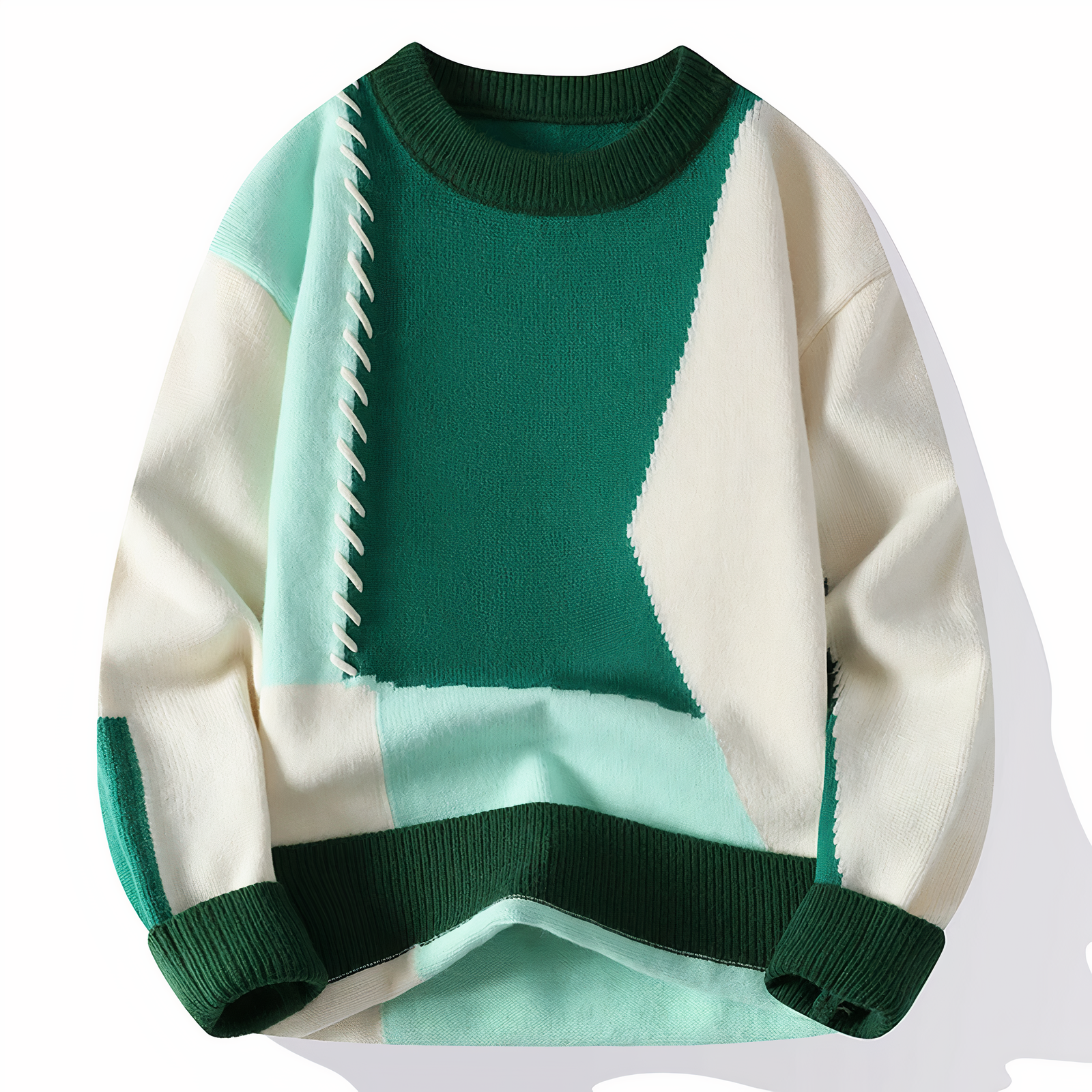 Adrien Pull Homme – Maille Patchwork Douce, Col Rond & Style Automne/Hiver
