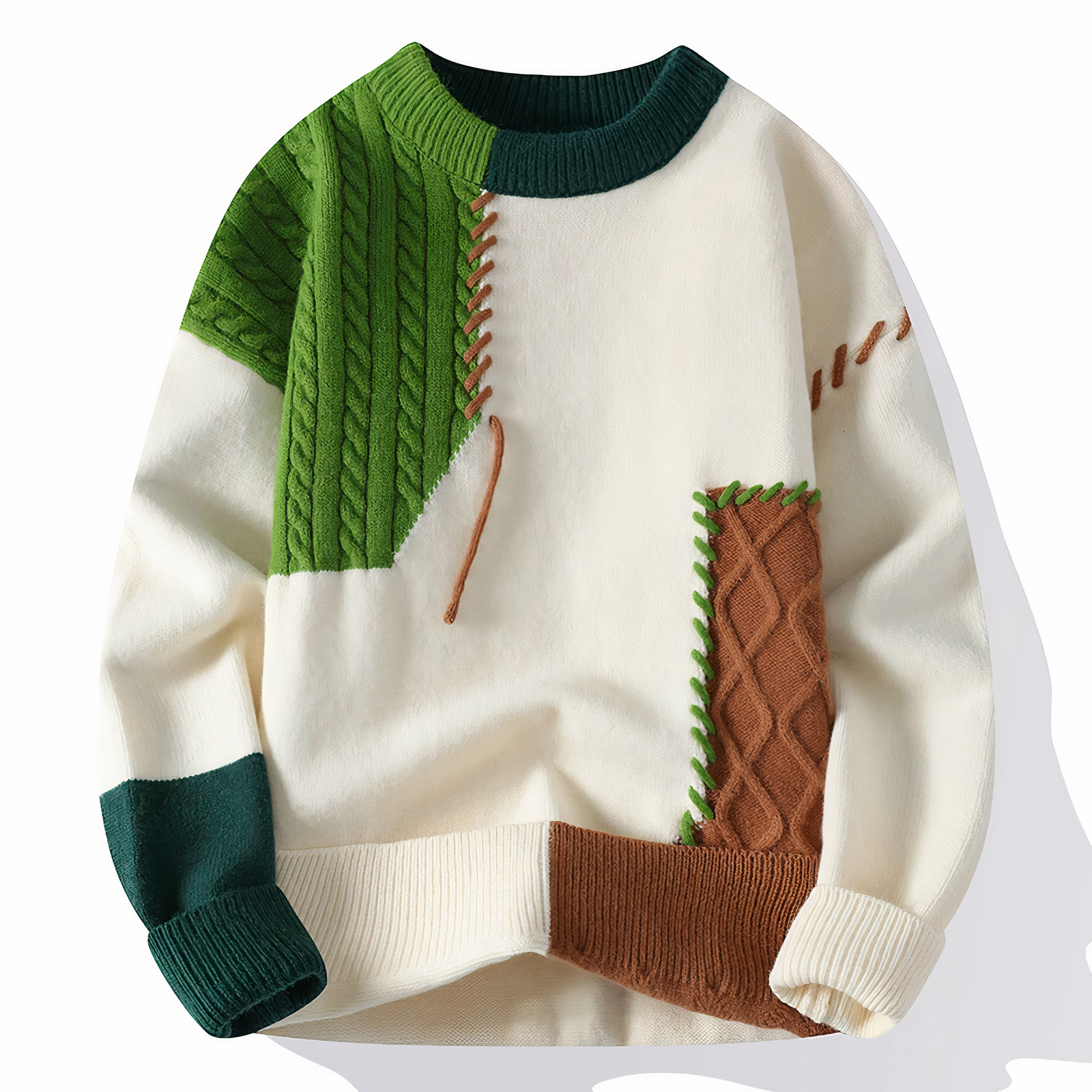 Adrien Pull Homme – Maille Patchwork Douce, Col Rond & Style Automne/Hiver