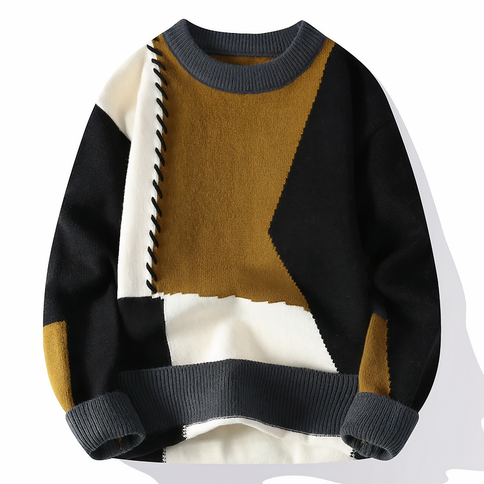 Adrien Pull Homme – Maille Patchwork Douce, Col Rond & Style Automne/Hiver