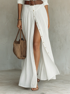 Patricia Robe Maxi en Coton – Robe Plissée Élégante à Col V et Manches Longues