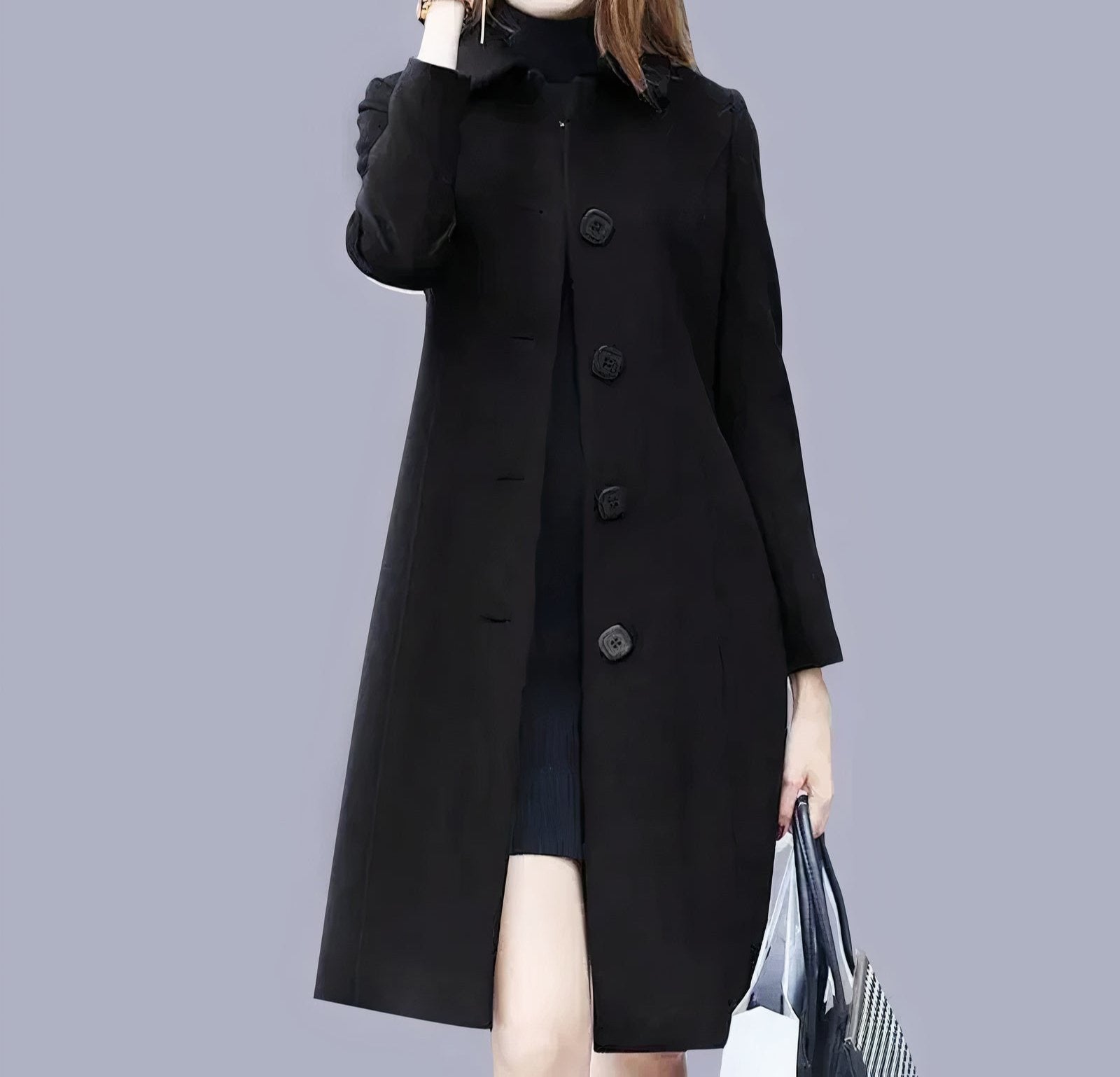 Dakota Manteau Femme – Manteau Long Élégant à Boutons avec Col Raffiné