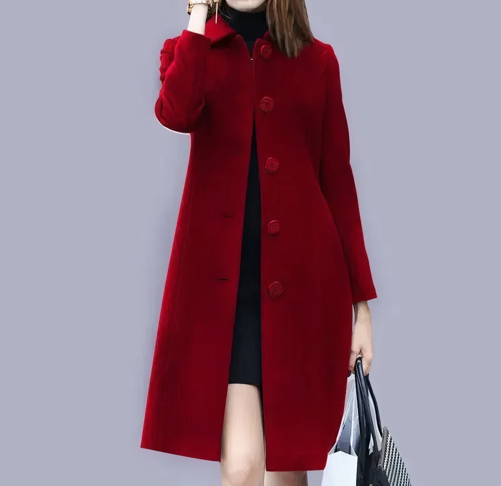 Dakota Manteau Femme – Manteau Long Élégant à Boutons avec Col Raffiné