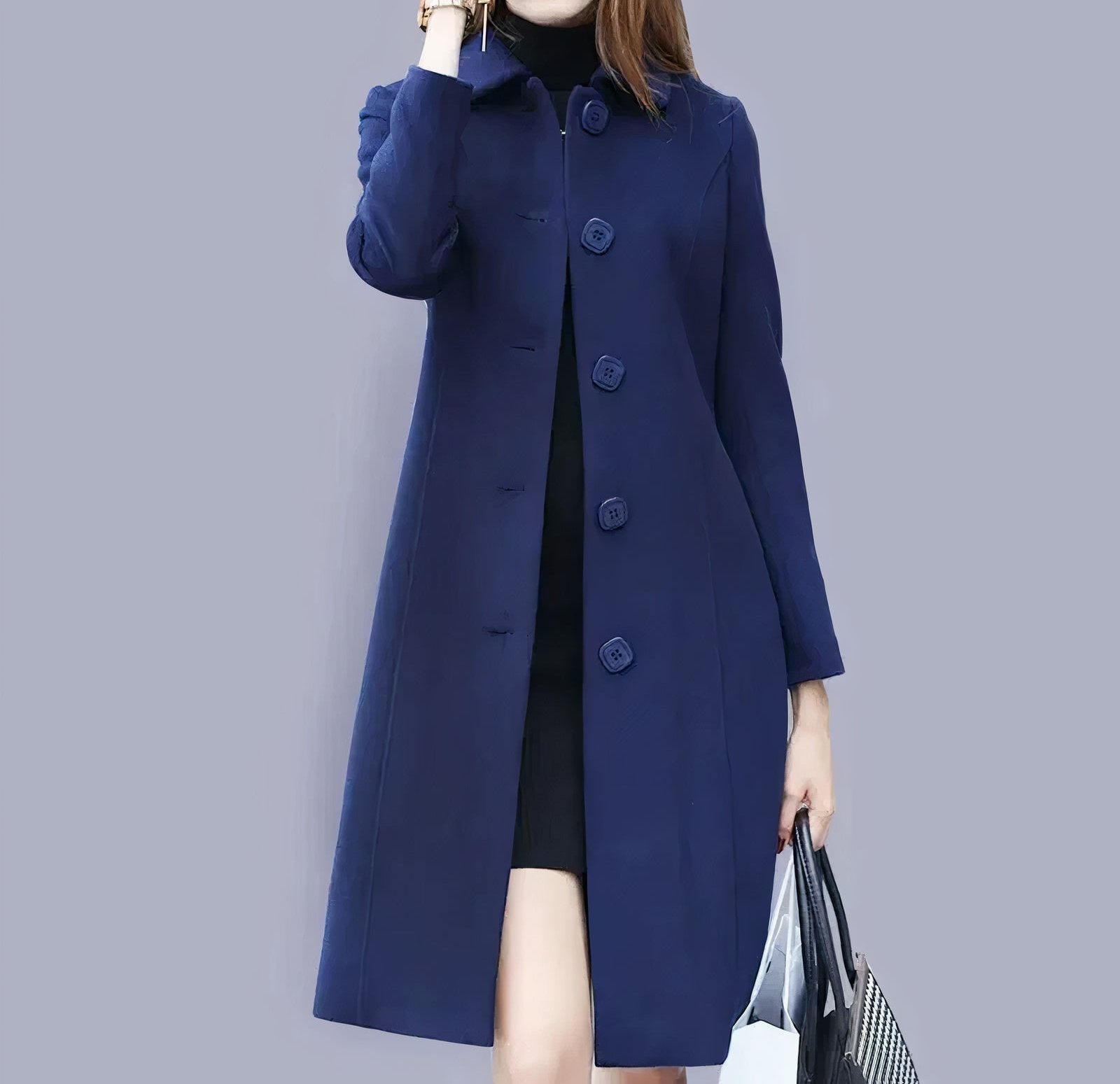 Dakota Manteau Femme – Manteau Long Élégant à Boutons avec Col Raffiné
