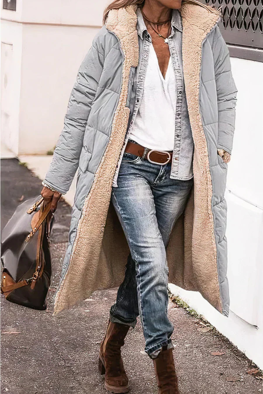 Evelyn Manteau Femme – Manteau Réversible Chaud avec Doublure Douce