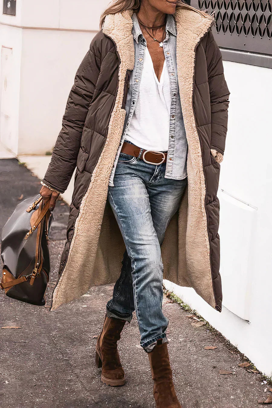 Evelyn Manteau Femme – Manteau Réversible Chaud avec Doublure Douce