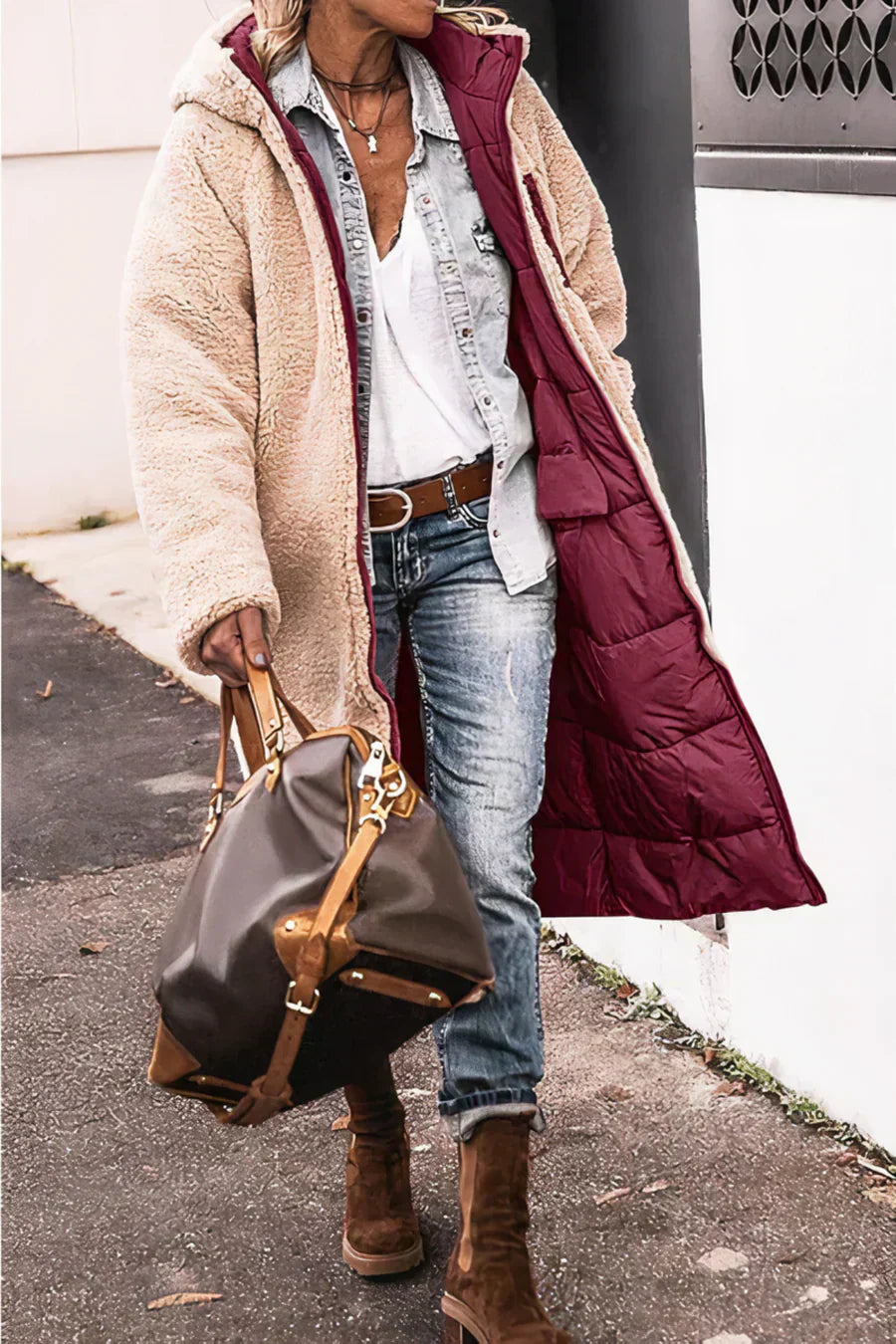 Evelyn Manteau Femme – Manteau Réversible Chaud avec Doublure Douce
