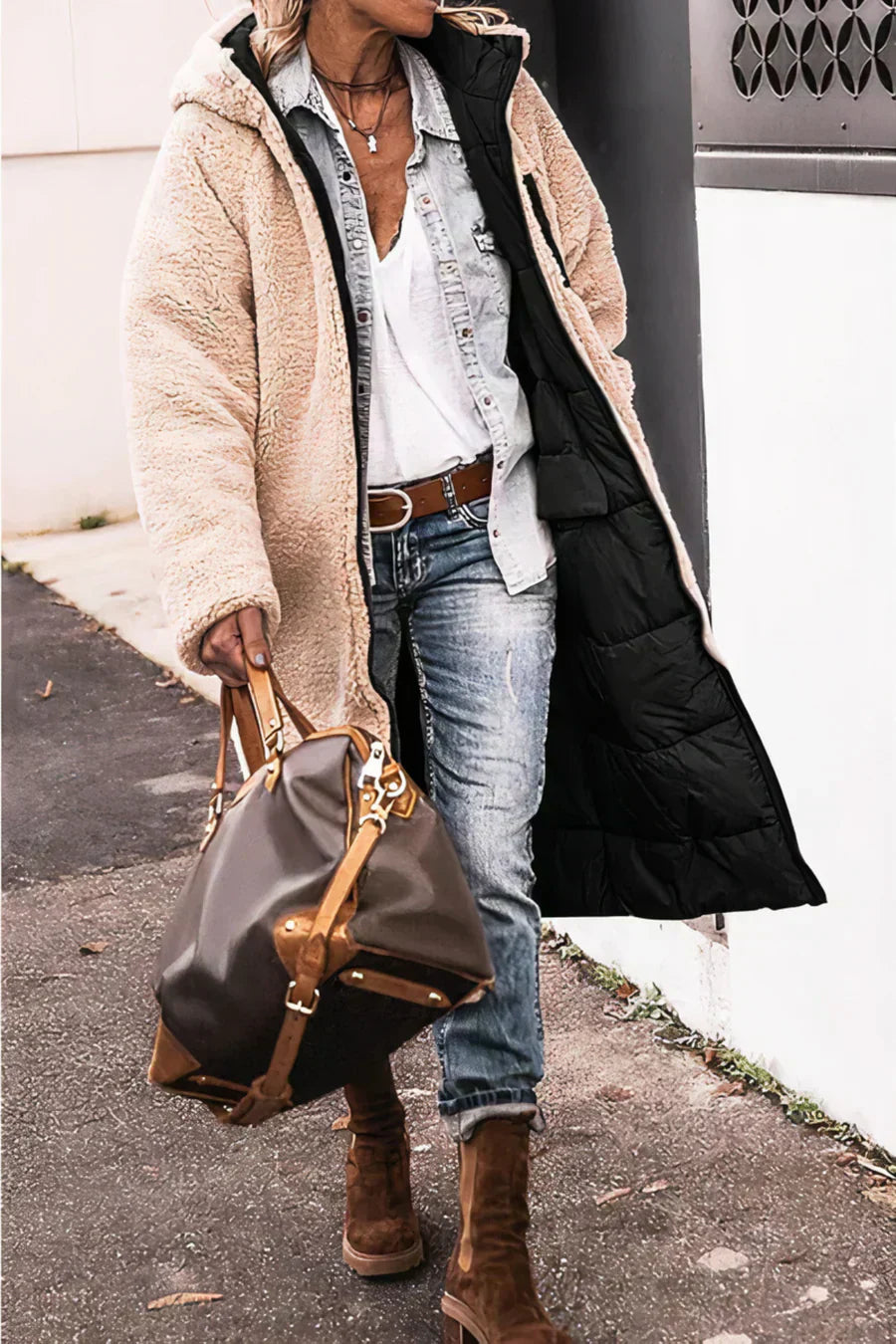 Evelyn Manteau Femme – Manteau Réversible Chaud avec Doublure Douce