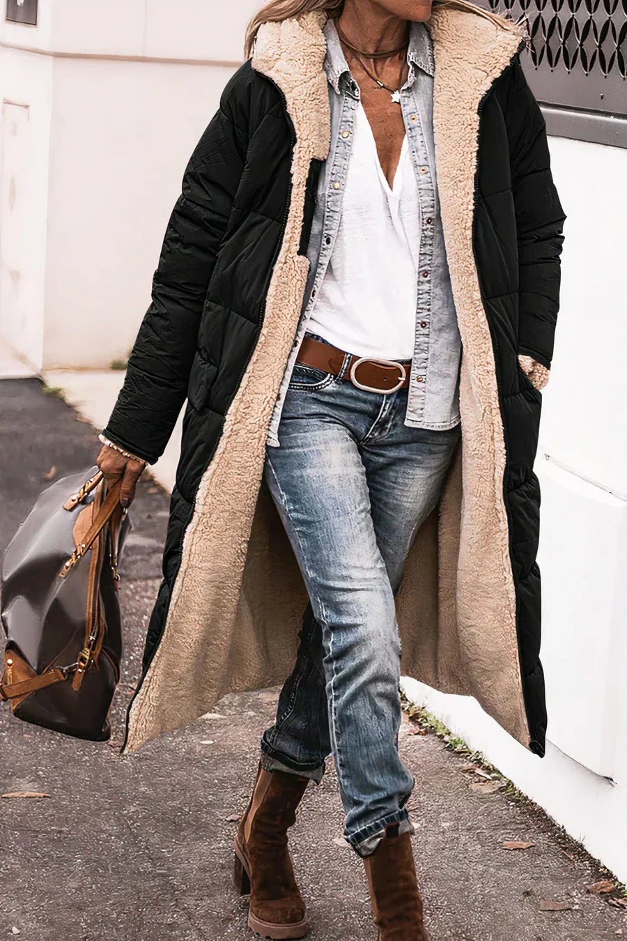 Evelyn Manteau Femme – Manteau Réversible Chaud avec Doublure Douce